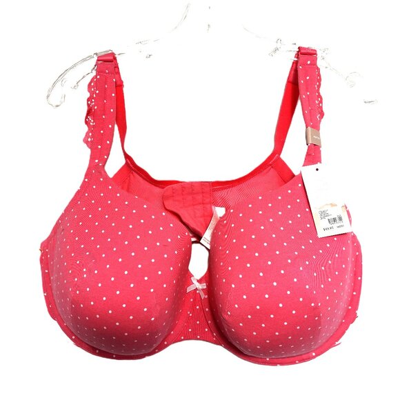 Cacique The Cotton Collection Pink White Polka Dot Volup Bra Size 46DDD NOS NWT
